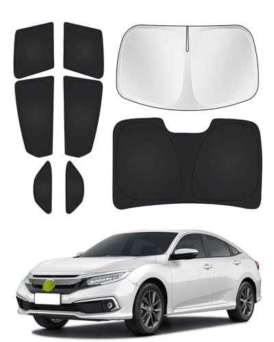 Image of Canvcle Windshield Sun Shade for Honda Civic 10th Gen 2016-2021 (NOT for Hatchback) Side Rear Window Shade Cover Set Full Window Sun Visor Blocker Privacy Cover Keep Vehicle Cool Black 8PCS