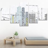 SIGNWIN 5 Panel Canvas Wall Art Modern Art Architecture & Maps Building Contemporary Expressive Multicolor Photography for Home Decorations Ready to Hang - 60