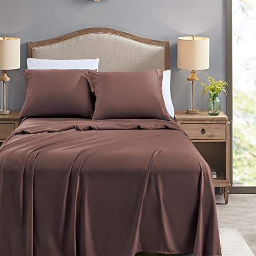Drap plat microfibre marron doux et résistant pour lit simple x6 - 3