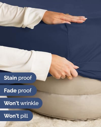 Image of Extra Deep Flex Top Split Head King Fitted Sheet - Hotel Luxury Single Fitted Sheet Only - Easily Fits 18 inch to 24 inch Mattress - Ultra Soft, Wrinkle Free w /Extra Deep Pockets - Navy Blue