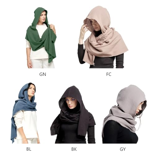 Adults Cotton Hooded Scarf 2in1 Set Teens Cotton Beanies Hat Suit Winter Warm Woman Girls Pullover Hat for Outdoor4