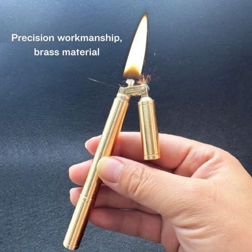 Image of Smoke King Lighter, Brass Gold Nunchaku Style, Dual Fuel Tank, Retro Bamboo Design, 360 Rotation, Windproof Refillable Metal Lighter for Outdoor, Camping, Collection (Fuel Not Included)