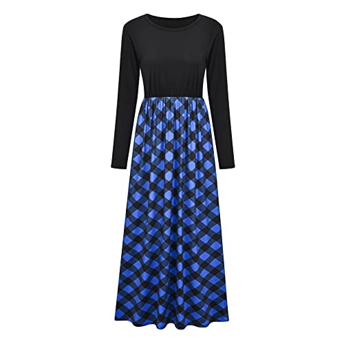 Vestido Xadrez Impresso Para Mulheres Vestido Longo De Cola Redonda De Manga Longa Para Festas