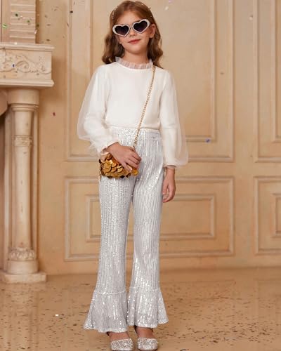Image of GRACE KARIN Girls Sequin Pants Sparke Trouser Glitter Dance Bell Bottoms 5-14