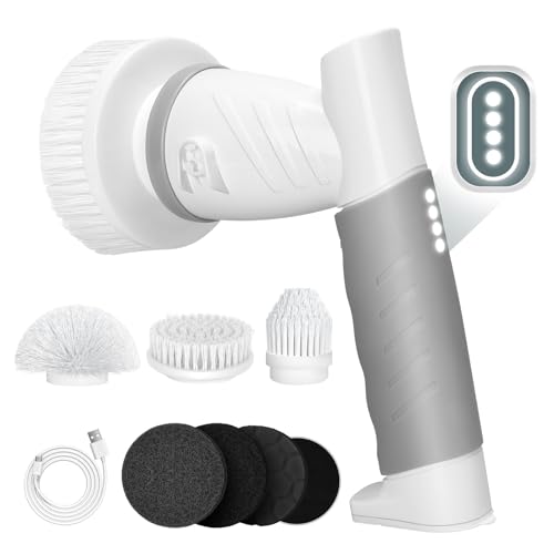 Electric cleaning brush,Cordless Spin Scrubber, Motorized power scrubber 5 Brush Heads Rechargeable-energy and time saving, for Cleaning Bathroom,Shower Tile Tub Wall Floor Sink Stove