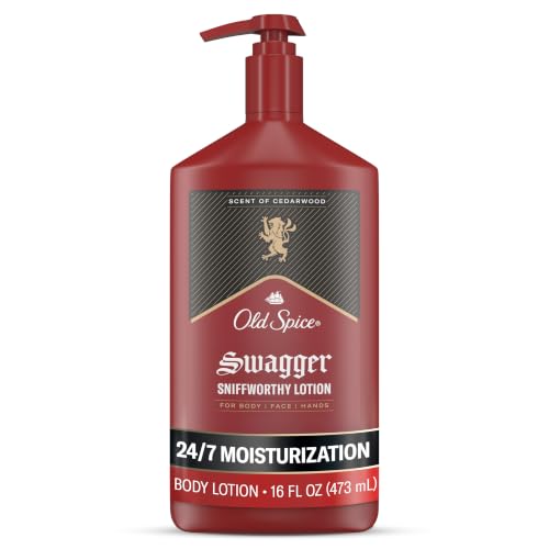 Old Spice Hand, Face &amp; Body Lotion for Men, 24/7 Lightweight Moisturization with Amazing Scent, Instant Absorption, For All Skin Types, Swagger with Cedarwood Scent, 16 oz