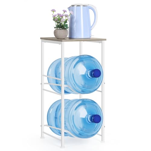 Organizador para botellas de agua de 5 galones con estantes superiores, enfriador de agua de 2 niveles, soporte dispensador de agua resistente para botellas de 5 galones, cocina, oficina, sala de