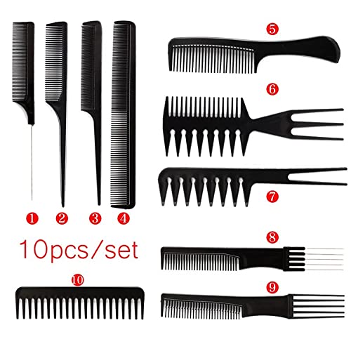 Image of NFI essentials Professional Hair Cutting and Styling Comb Kangi Salon Kit Combs Cumb Come Hair Comp - Combo Set of 10; Black (Black) (combo) (comb)