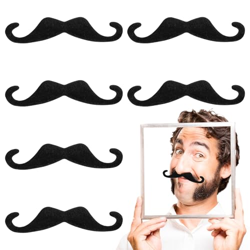 Telooco 6Pcs Fake Moustache, Moustache Fancy Dress, Black Stick on Moustache, Self-Adhesive Mexican Fake Mustache, Novelty Fake Beard for Mexican Costume Pirate Halloween Party