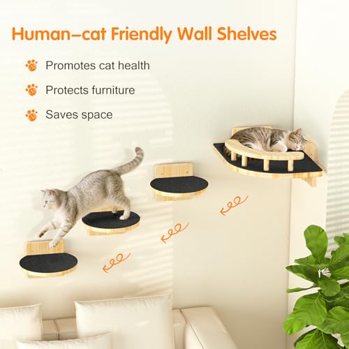 Image of XiaZ Cat Wall Shelves, Corner Cat Shelf with 3 Wide Perch Steps, Kitty Wall Climber Wooden Furniture up to 25lbs, Modern Floating Cats Stairs for Indoor Sleeping, Playing, Climbing