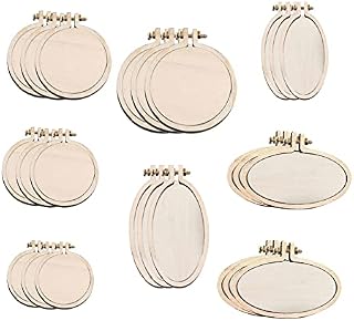 24Pcs Mini Embroidery Hoop, Wooden Cross Stitch Hoop Wood Frame Sewing Embroidery Ring Craft Ornament Oval Round Wood Hoops Round Ring Embroidery Circle DIY Embroidery Pendant Display Frame Circle