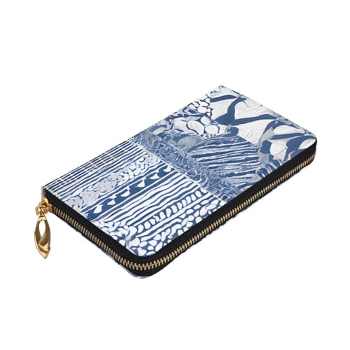 Blue Polynesian Maori Tribal Long Leather Wallet,Large Capacity Soft Pu Leather Purse For Women With Multiple Card Slots Phone Pocket And Zipper Coin Purse Stylish Phone Card Holder Clutch3
