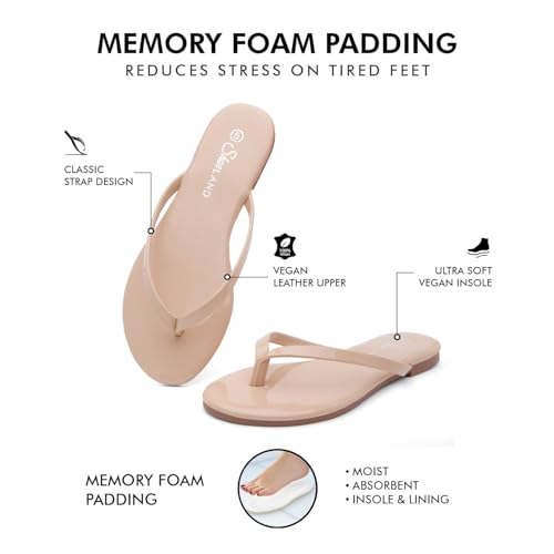 Image of Shoe Land Thong Flip Flops for Women, Memory Foam Flat Sandals, Lightweight Summer Slides, Non Slip Comfort Sandals for Beach, Travel and Everyday Wear