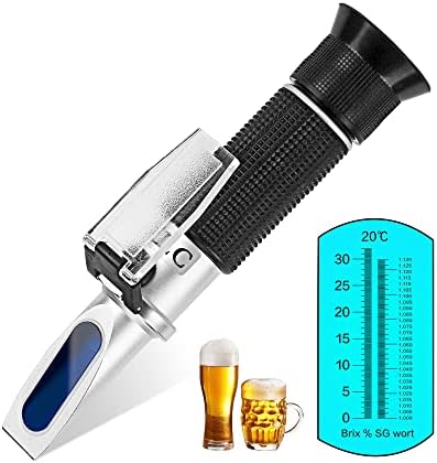 LACHOI Alcohol Refractometer with ATC Brix Refractometer for Alcohol Meter for Homebrew Dual Scale Specific Gravity 1.000-1.130 & Brix 0-32% for Beer Brewing Alcohol Refractometer