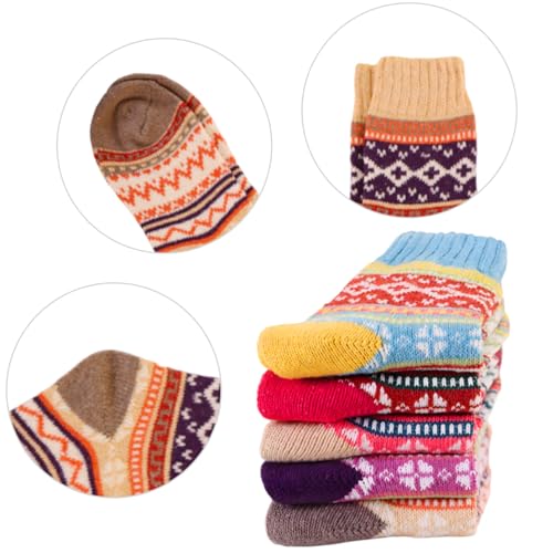 Women Wool Socks 5 Pair,Winter Warm Snowflake Sock,Warm Winter Socks,Soft Cotton Crew Knit,Fuzzy Sock Gifts for Women Men,One Size3