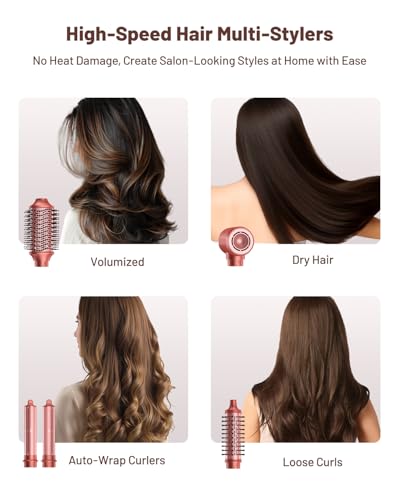 HITTIONA Airstyler 5 in 1 mit Auto Lockenstab, und High Speed Ionen Föhn, Hairstyler für Schnelltrocknend, Keine Hitzeschäden, Flauschige Locken & Seidiges Haar, mit Reisetasche