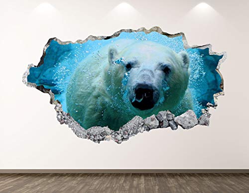 Polar Bear Wall Decal Art Decor 3D Smashed Under Water