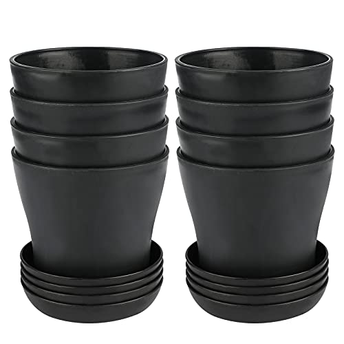 Kinglake Garden 4 Inch 16 Pack Plastic Planter Multiple Drainage Holes And Tray,Black Flower Pots Garden Flowers Succulents Pots For Plants (Black) #TOP3