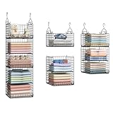 5 Tier Closet Hanging Organizer and Storage Separable Hanging Closet Shelves with 4 Hanging Hooks 2 Adjustable Dividers, Wire Storage Basket Bins...