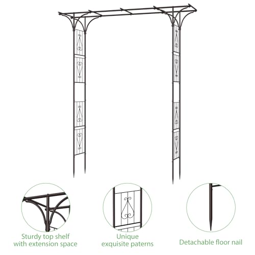 OUSHENG 87in Garden Arbor, Metal Arch Trellis for Climbing Plants Outdoor, Steel Archway for Wedding Ceremony Party Christmas Decoration Decor Pergola Backyard Lawn, Brown