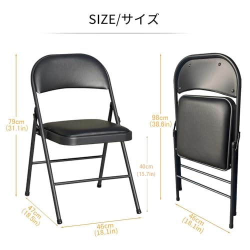 BOOSDEN Klappstuhl Gepolstert，Klappstühle 4er Set, Shwarz, Klappsessel, Stapelstuhl, Balkonstuhl, Klappstuhle für Küche, Esszimmer, Büro, Outdoor, Garten, Balkon