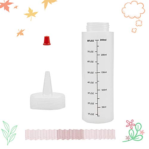 Baaxxango 12 Pack 8 oz/240 ml Plastic Squeeze Bottles, Scale Squirt Bottle with Red Tip Cap and Black Scale for Ketchup, Sauces, Syrup, Dressings, BBQ, Crafts and More