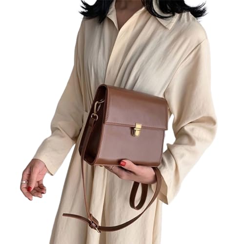 Women's Square Crossbody Handbag PU Leather Fashion Minimalist Shoulder Bag Brown As Shown3