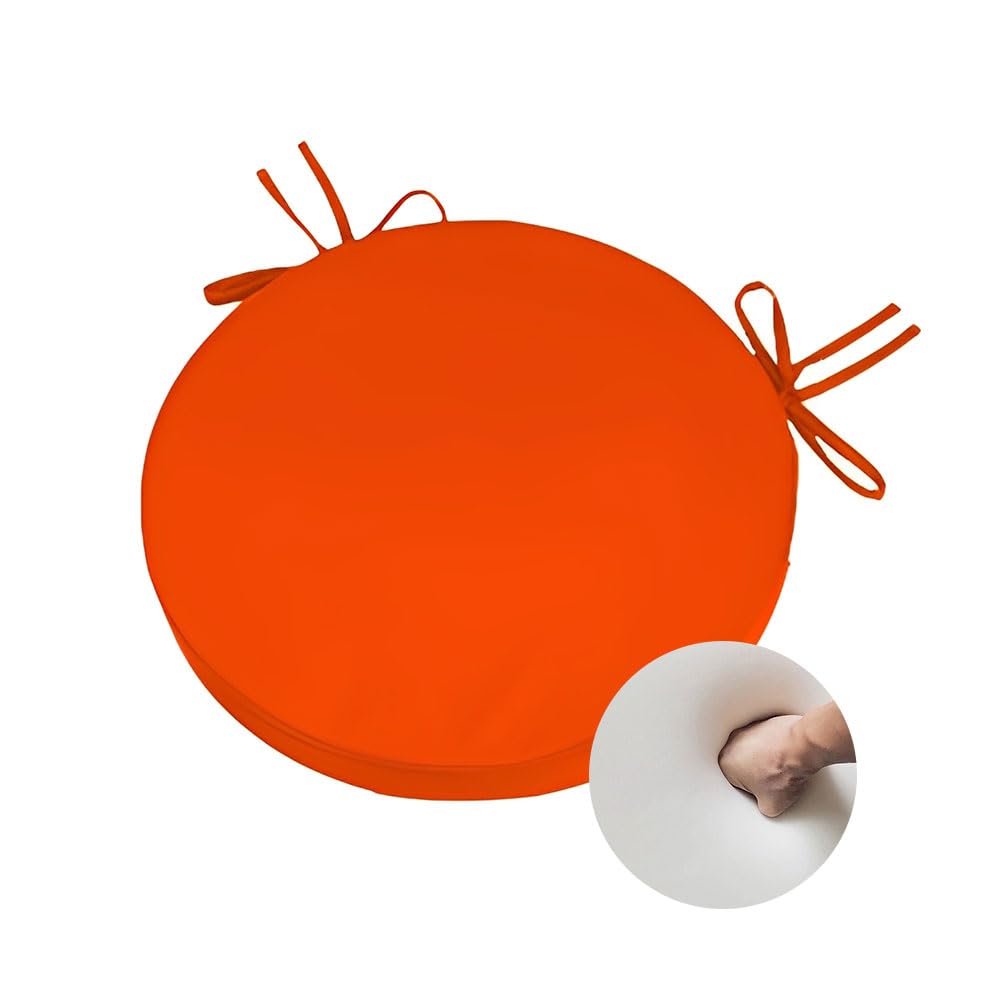 Surwin Outdoor Chair Cushions, Round Outdoor Garden Chair Seat Pads with Ties, Waterproof, Thick 5cm/8cm, for Indoor Furniture Home Office Kitchen Patio (Orange,⌀45cm-8cm)