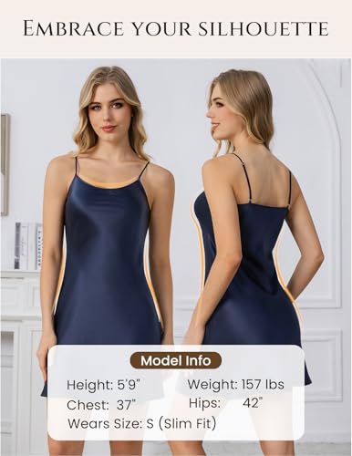 Image of THXSILK Women's Silk Nightgown, 100% Real 19 Momme Mulberry Silk Sleepwear Round Neck Spaghetti Strap Chemise Nightdress