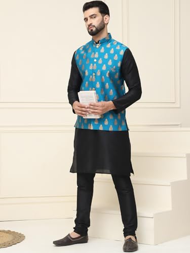 Image of SOJANYA (Since 1958 Men's Silk Blend Kurta Pyjama With Nehrujacket Set