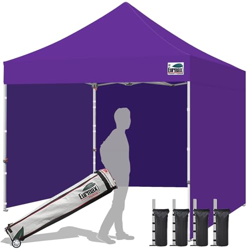 Image of Eurmax USA 10x10 Pop Up Canopy Tent,Commercial Tent with Patented No-Tip Rolling Bag,4 Zippered Removable Walls,UV & Water Resistant Canopy Top,Heavy Duty Outdoor Gazebo,Instant Shelter(Purple)