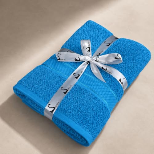 Image of SENSES By Riba Cotton Towels for Bath 550 GSM - Turquoise, 1 Pc | Super Soft, Large Size, Absorbent, Lightweight, Antimicrobial, Low Linting