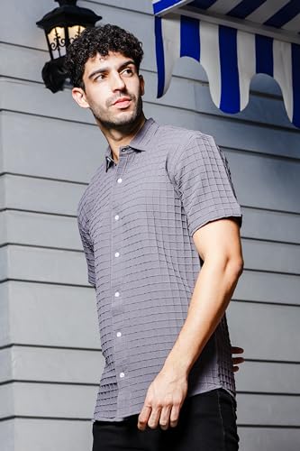 Image of IndoPrimo Men's Regular Fit Fancy Square Kniting Casual Shirt for Men Half Sleeves