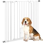 PawHut Cancellino per Cani Regolabile con Porta Piccola e Montaggio a Pressione, Barriera per Cani con Chiusura Automatica, 74-101x104.1 cm, Bianco