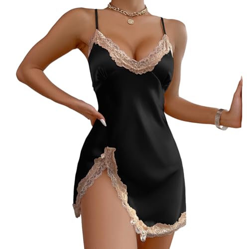 Alexis Leroy Camisón Mujer Vestido Lencero Corto Verano Camisones Sexy Encaje   Negro L