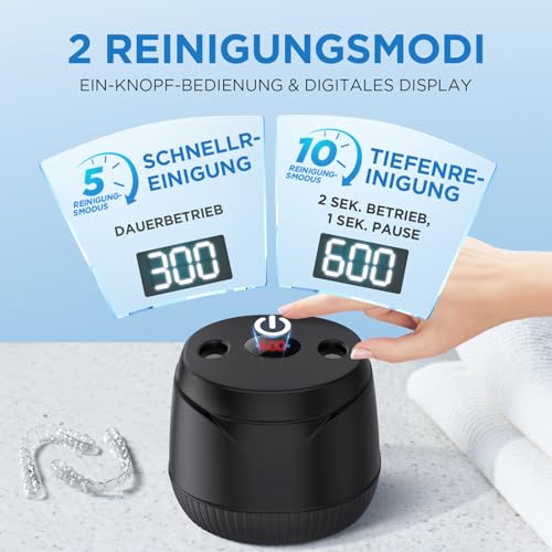 Ultraschallreinigungsgerät 45000Hz Ultraschallreiniger 200ML Dental Pod - Ultrasonic Cleaner für Zahnersatz, Retainer, Aligner Zahnschiene, Prothesen, Schmuck mit digitalem Timer Schwarz