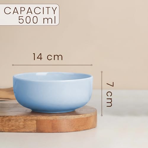 Image of The Earth Store Sky Blue Ceramic Snack Bowl & Tea Cup Combo | 2 Bowls + 6 Tea Cups(Fringe) | Microwave & Dishwasher Safe | Multipurpose Combo for Coffee, Snacking, Diwali Gifting