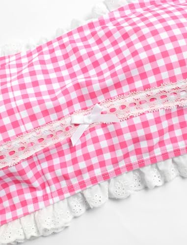 Image of ZAFUL Womens High Waisted Bikini Sets 2 Piece Plaid Ruffle Swimsuits Back Strap Top with High Waisted Shorts Bathing Suit