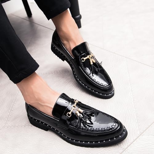 Men's Patent Leather Tassels Slip-On Loafers Classic Flats Smoking Loafers for Business Casual Dress Prom Formal Church Wedding Shoes2