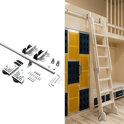 Retractable Sliding Ladder Hardware Set - Mobile Library Ladder Track with Floor Roller Wheels, 6.6ft/200cm, Stable & Quiet Rolling Rail Kit (Ladders Not Included)