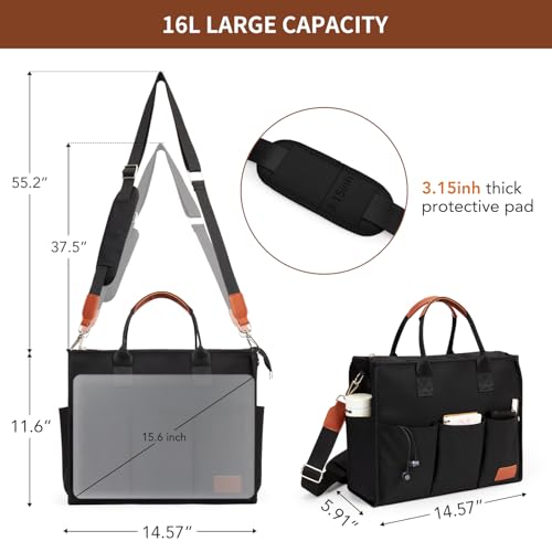 Canvas Tote Bag for Women with 11 Pockets, 15in Laptop Bag, Zippered Work Purse & Adjustable Strap for Travel, College, Work4