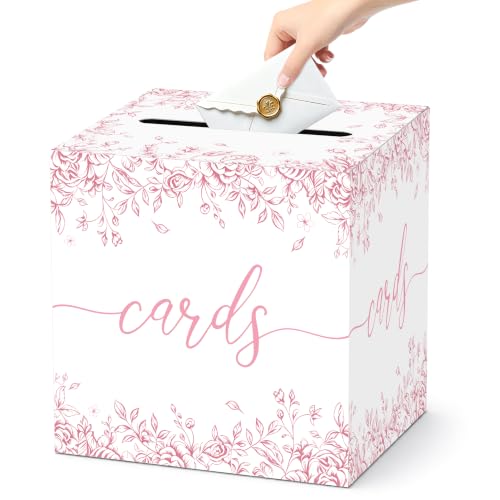 Image of Pink Floral Wedding Card Box with Slot for Baby Shower and Birthday