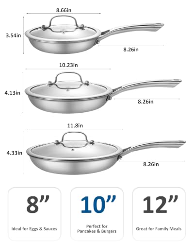 Image of Lazycorner Hammered 6-Piece Nonstick Frying Pan Set with Lids, 8 /10 /12 Inch