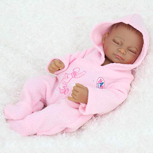 Terabithia 10 Inches Mini Black Cute Alive Newborn Sleeping Baby Dolls Silicone Vinyl Full Body African American Washable For Girl #TOP5