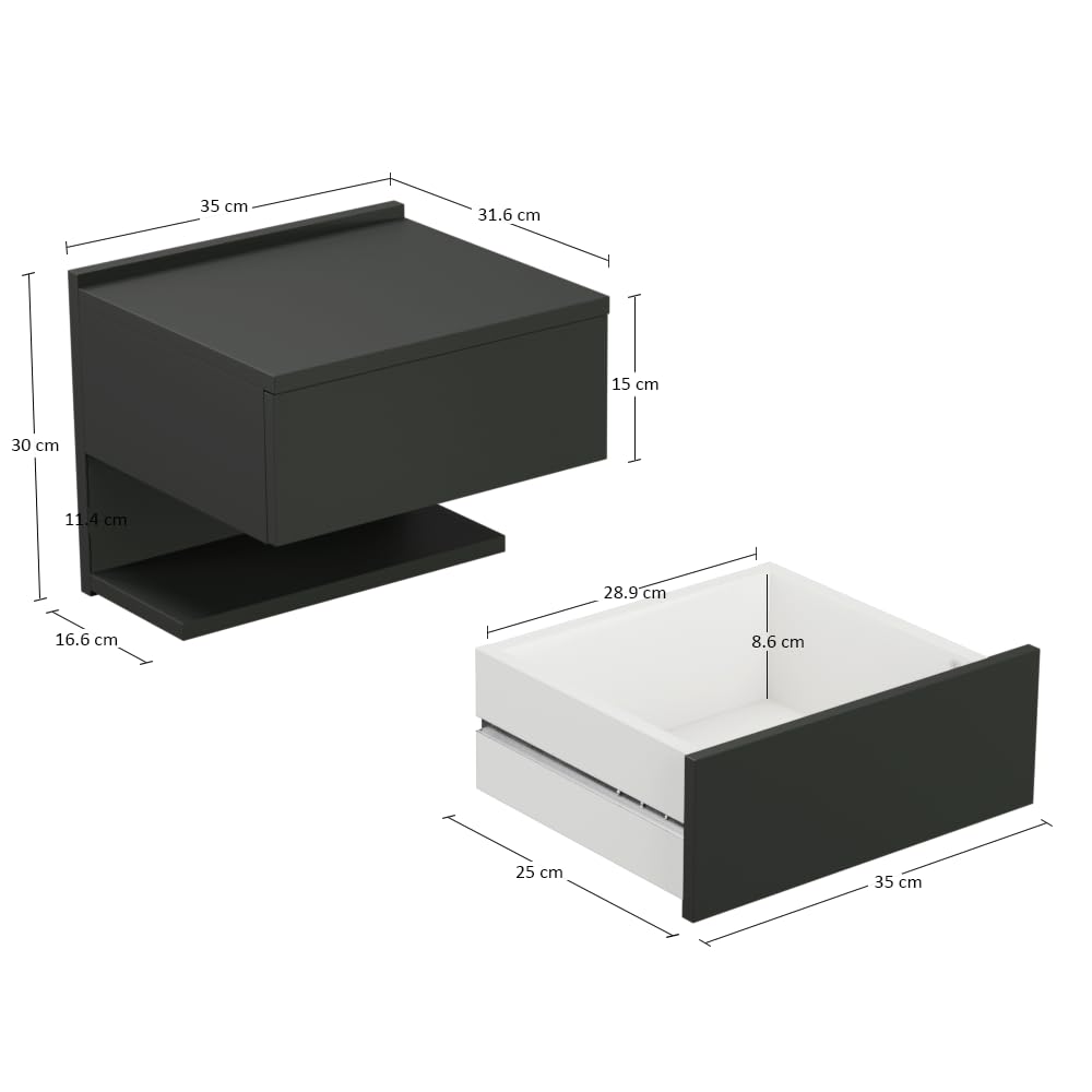 Comodino A Muro ComfortCove - Cassettiera Sospesa Bianca, 35x30x31.6 Cm - Foto 14