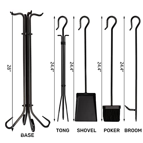 DOEWORKS 5 Pieces Fireplace Tools Sets Wrought Iron Tool Set Include Tong, Shovel, Base, Poker and Brush - Thumbnail 2