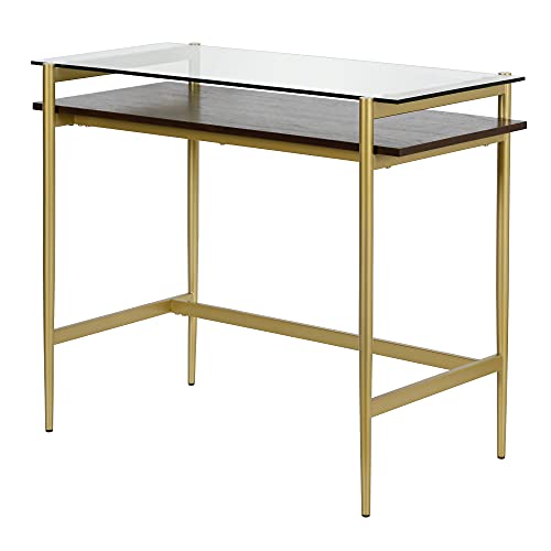 Image of Eaton 36'' Wide Rectangular Desk in Brass /Walnut