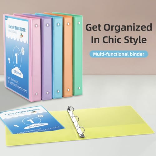 1 Inch Binders 3 Ring,6 Pack Three Ring Binder with 2 Pockets,PVC-Free,Customizable Clear View Cover for 8.5 x 11'' Letter Size Papers, Round Ring， Ideal for School, Office Supplie image 8