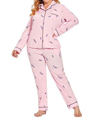 TOP-VIGOR Womens Plus Size Pajama Set 2Piece Long Sleeve Sleepwear Button Down Nightwear Floral Pjs Lounge Sets