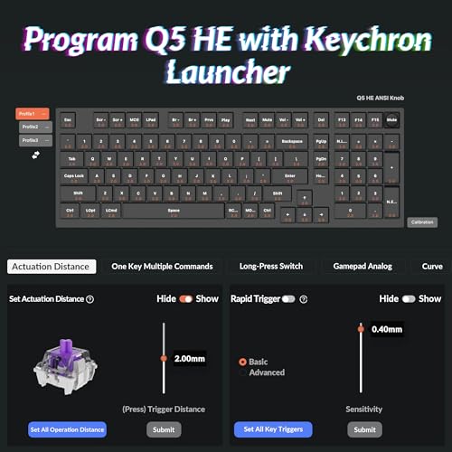 Image of Keychron Q5 HE Rapid Trigger Gaming Keyboard Wireless with Hall Effect Gateron Double-Rail Magnetic Switch Adjustable Actuation, 2.4 GHz /Bluetooth / QMK RGB Aluminum for Mac Windows Linux - Black